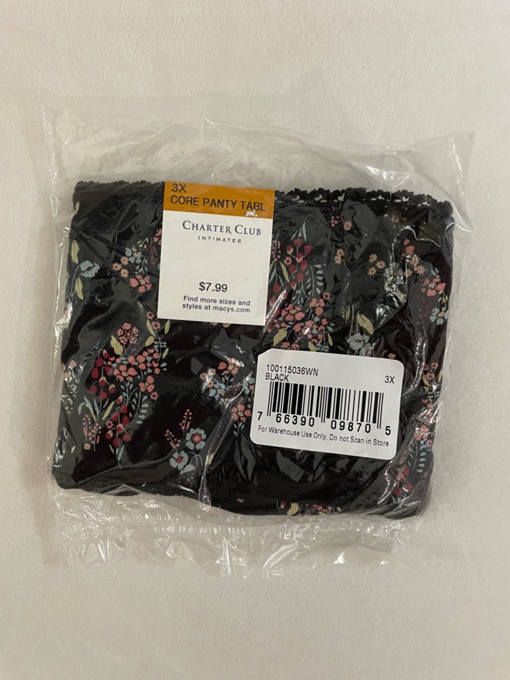 Charter Club intimates NWT Black Floral Panty Size 3X